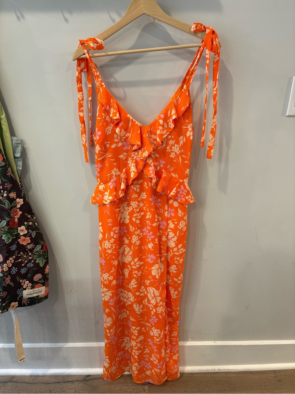 Sage The Label Orange Floral Ruffle Maxi Dress